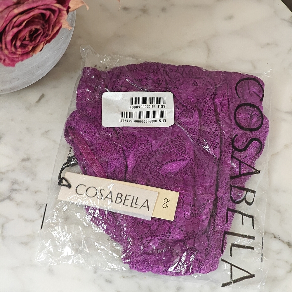Cosabella Never Say Never Racie Lace Racerback Bralette in Swiss Beet | Large - Picture 4 of 9